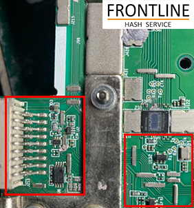Antminer Z11 hashboard interface connector and signal chip inspection for a board-not-found fault